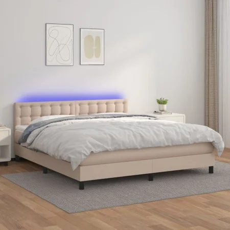 Cama box spring colchón LED cuero sintético capuchino 180x200cm de , Camas y somieres - Ref: Foro24-3134242, Precio: 534,72 €...