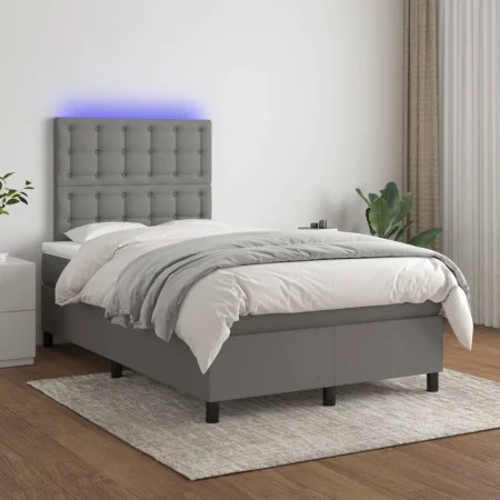 Box spring bed with mattress and LED dark gray fabric 120x200 cm by , Beds and slatted bases - Ref: Foro24-3135182, Price: 41...