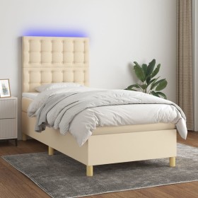 Box spring bed mattress and LED lights cream fabric 90x190 cm by , Beds and slatted bases - Ref: Foro24-3135722, Price: 357,7...