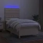 Box spring bed mattress and LED lights cream fabric 90x190 cm by , Beds and slatted bases - Ref: Foro24-3135722, Price: 349,5...