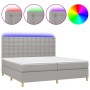 Cama box spring con colchón tela y LED gris claro 200x200 cm de , Camas y somieres - Ref: Foro24-3135781, Precio: 647,14 €, D...
