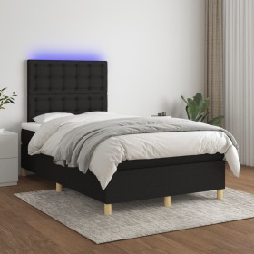 Cama box spring con colchón LED tela negro 120x200 cm