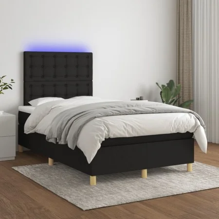 Box spring bed with LED mattress black fabric 120x200 cm by , Beds and slatted bases - Ref: Foro24-3135743, Price: 419,28 €, ...