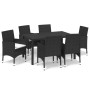 Set de comedor de jardín 7 pzas y cojines ratán sintético negro