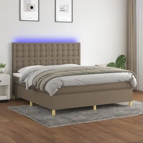 Boxspringbett mit Matratze und LED-Leuchten taupegrauer Stoff 160x200 cm von , Betten und Lattenroste - Ref: Foro24-3135769, ...