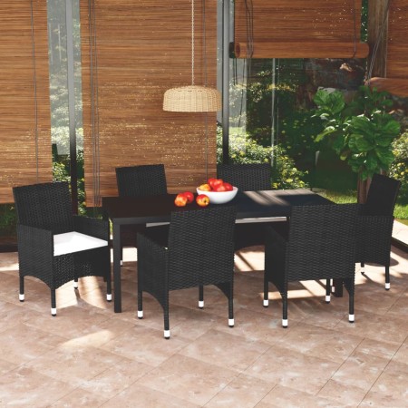 Set de comedor de jardín 7 pzas y cojines ratán sintético negro en Conjuntos de jardín | Comprar online en Foro24