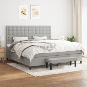 Box spring bed with light gray fabric mattress 200x200 cm by , Beds and slatted bases - Ref: Foro24-3136941, Price: 789,85 €,...