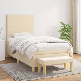 Cama box spring con colchón tela color crema 90x190 cm