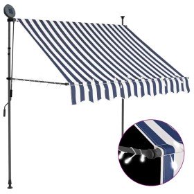 Toldo manual retráctil con LED azul y blanco 100 cm Toldo manual retráctil con LED azul y blanco 100 cm