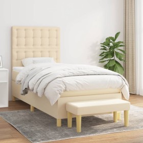 Cama box spring con colchón tela color crema 90x190 cm