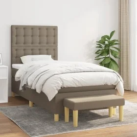 Box spring bed with taupe gray fabric mattress 90x200 cm by , Beds and slatted bases - Ref: Foro24-3137449, Price: 411,63 €, ...