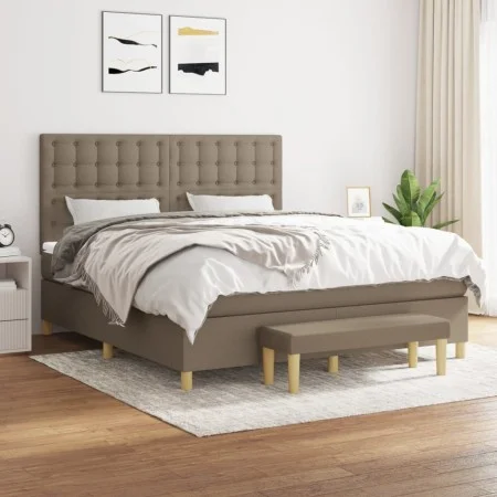 Box spring bed with taupe gray fabric mattress 160x200 cm by , Beds and slatted bases - Ref: Foro24-3137489, Price: 628,22 €,...