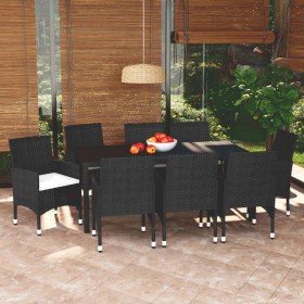 Set de muebles de jardín 9 pzas y cojines ratán sintético negro