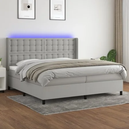 Box spring bed with fabric mattress and light gray LED 200x200 cm by , Beds and slatted bases - Ref: Foro24-3138661, Price: 7...