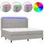 Box spring bed with fabric mattress and light gray LED 200x200 cm by , Beds and slatted bases - Ref: Foro24-3138661, Price: 7...