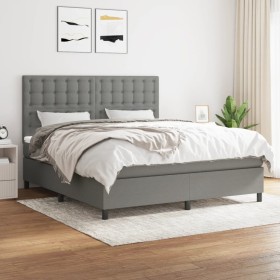 Cama box spring con colchón tela gris oscuro 160x200 cm