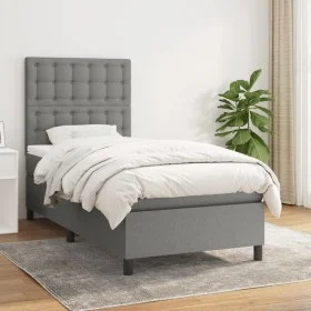 Box spring bed with dark gray fabric mattress 100x200 cm by , Beds and slatted bases - Ref: Foro24-3142074, Price: 356,94 €, ...