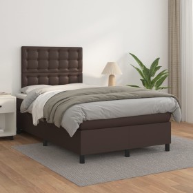 Cama box spring con colchón cuero sintético marrón 120x200 cm