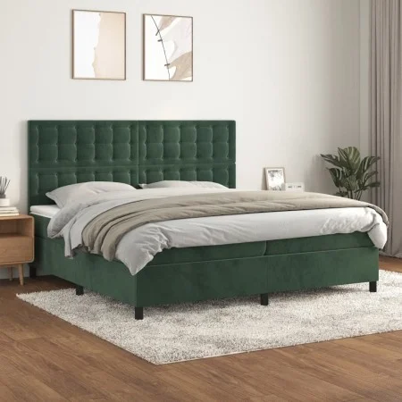 Box spring bed with dark green velvet mattress 200x200 cm by , Beds and slatted bases - Ref: Foro24-3143286, Price: 695,86 €,...