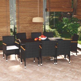 Set de muebles de jardín 9 pzas y cojines ratán sintético negro