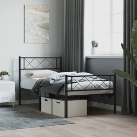 Estructura de cama con cabecero y estribo metal negro 100x200cm de , Camas y somieres - Ref: Foro24-372290, Precio: 77,65 €, ...