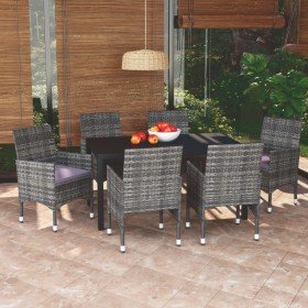 Set de muebles jardín 7 pzas con cojines ratán sintético gris