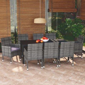 Set de muebles jardín 9 pzas con cojines ratán sintético gris en Conjuntos de jardín | Comprar online en Foro24