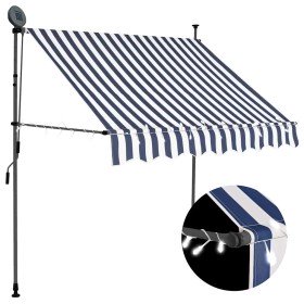 Toldo manual retráctil con LED azul y blanco 200 cm Toldo manual retráctil con LED azul y blanco 200 cm