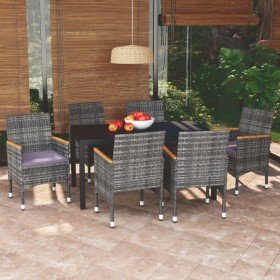 Set de muebles jardín 7 pzas con cojines ratán sintético gris