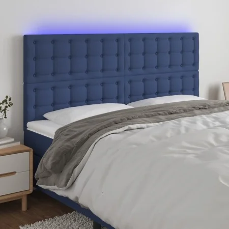 Headboard with LED lights blue fabric 200x5x118/128 cm by , Headboards and footboards - Ref: Foro24-3122886, Price: 123,46 €,...