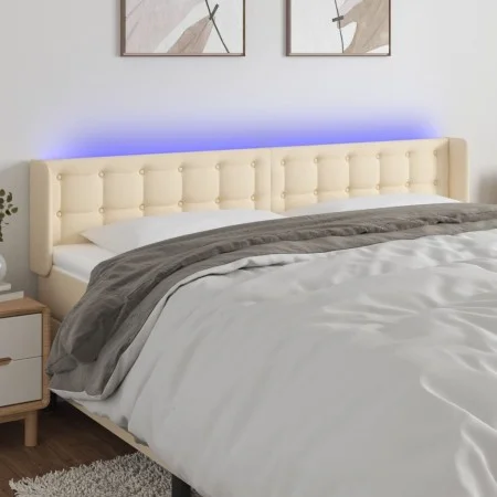 Cream fabric headboard with LED 163x16x78/88 cm by , Headboards and footboards - Ref: Foro24-3123681, Price: 78,46 €, Discoun...