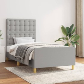 Estructura de cama con cabecero de tela gris claro 80x200 cm