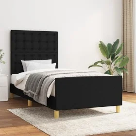 Bed frame with black fabric headboard 100x200 cm by , Beds and slatted bases - Ref: Foro24-3125359, Price: 145,14 €, Discount: %