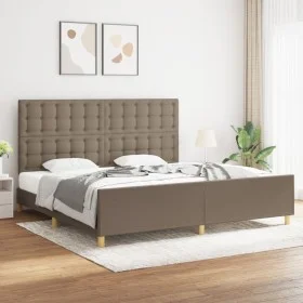 Bed frame with headboard in taupe gray fabric 200x200 cm by , Beds and slatted bases - Ref: Foro24-3125409, Price: 262,78 €, ...