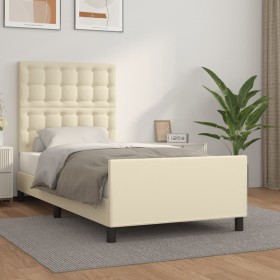 Estructura de cama con cabecero cuero sintético crema 90x200 cm