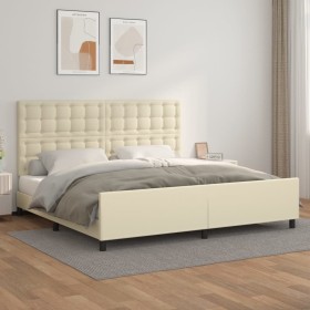 Estructura de cama con cabecero cuero sintético crema 200x200cm