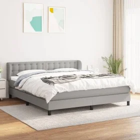 Box spring bed with light gray fabric mattress 160x200 cm by , Beds and slatted bases - Ref: Foro24-3126573, Price: 500,03 €,...