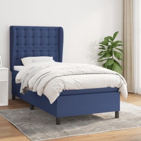 Cama box spring con colchón tela azul 90x190 cm