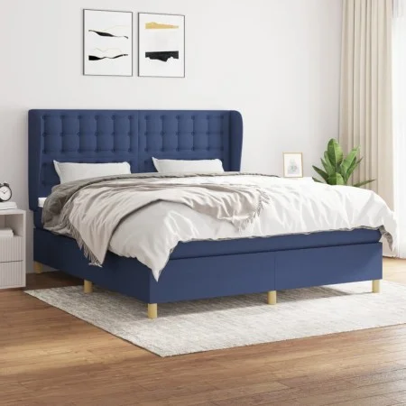 Cama box spring con colchón tela azul 160x200 cm de , Camas y somieres - Ref: Foro24-3128859, Precio: 571,75 €, Descuento: %