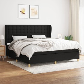 Cama box spring con colchón tela negro 200x200 cm