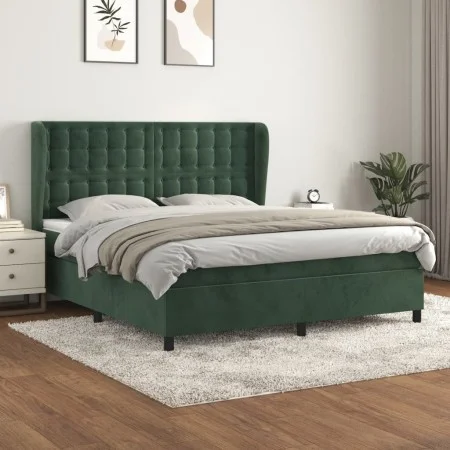Cama box spring con colchón terciopelo verde oscuro 180x200 cm de , Camas y somieres - Ref: Foro24-3129468, Precio: 660,38 €,...