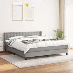 Box spring bed with light gray fabric mattress 160x200 cm by , Beds and slatted bases - Ref: Foro24-3130041, Price: 515,50 €,...