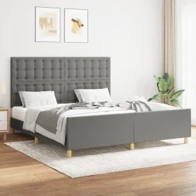 Bed frame with headboard dark gray fabric 160x200 cm by , Beds and slatted bases - Ref: Foro24-3125390, Price: 264,43 €, Disc...