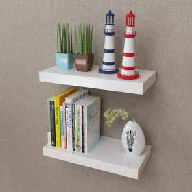 Set of 2 white MDF floating wall shelves for books/DVDs by vidaXL, Shelves and shelves - Ref: Foro24-242182, Price: 29,09 €, ...