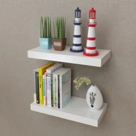 Set of 2 white MDF floating wall shelves for books/DVDs by vidaXL, Shelves and shelves - Ref: Foro24-242182, Price: 31,27 €, ...