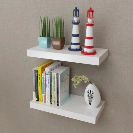 Set of 2 white MDF floating wall shelves for books/DVDs by vidaXL, Shelves and shelves - Ref: Foro24-242182, Price: 31,27 €, ...