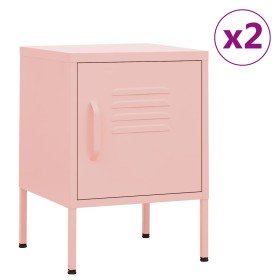 Mesitas de noche 2 uds rosa acero 35x35x51 cm Mesitas de noche 2 uds rosa acero 35x35x51 cm