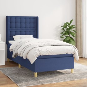 Cama box spring con colchón tela azul 90x190 cm