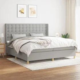 Box spring bed with light gray fabric mattress 200x200 cm by , Beds and slatted bases - Ref: Foro24-3132337, Price: 655,29 €,...