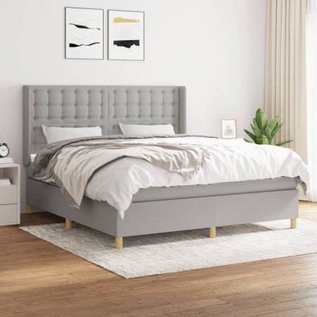 Box spring bed with light gray fabric mattress 160x200 cm by , Beds and slatted bases - Ref: Foro24-3132321, Price: 580,62 €,...